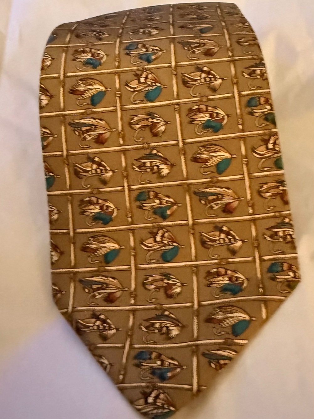 Classic Wathne Silk Tie with Blue and Red Fly Fishing Accents